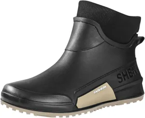 Waterproof Rain Boots Women Knit Lined Mens Grounded Footwear Boots Ankle Booties Heels Dress Barefoot Shoes Short Boots Slip-Ons Garden Fashion Ladies Rain Boot