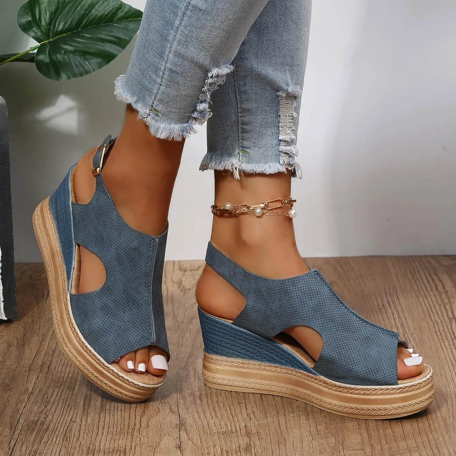 Wedge Sandals for Women Open Toe Buckle Strap Ankle Boots Vintage Hollow Out Platform Sandals Summer Casual Shoes