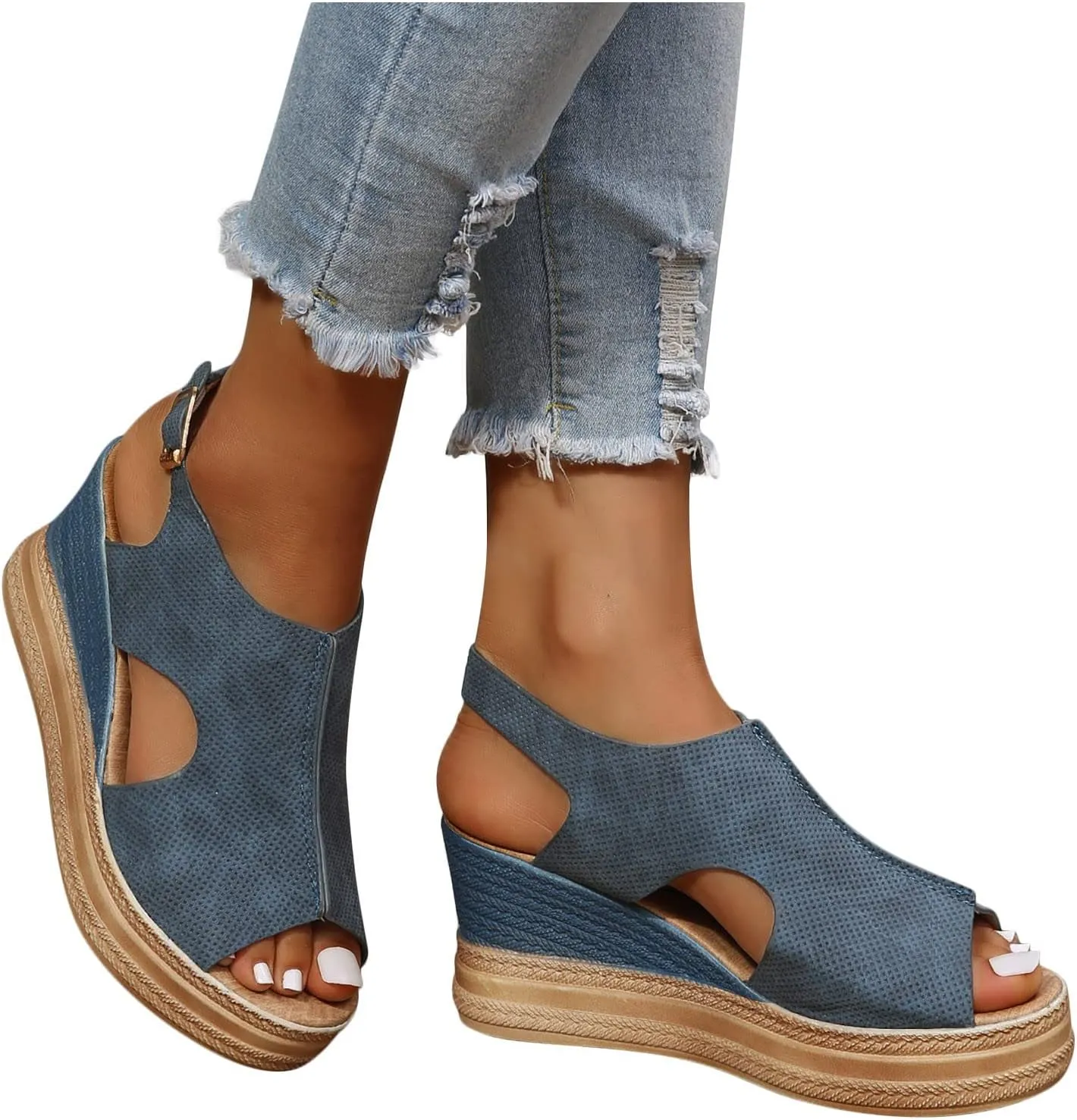 Wedge Sandals for Women Open Toe Buckle Strap Ankle Boots Vintage Hollow Out Platform Sandals Summer Casual Shoes