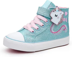 Weestep Girls‘ Glitter High-Top Easy-On Canvas Shoes - Fahion Casual Sneakers for Toddler and Litte Kid