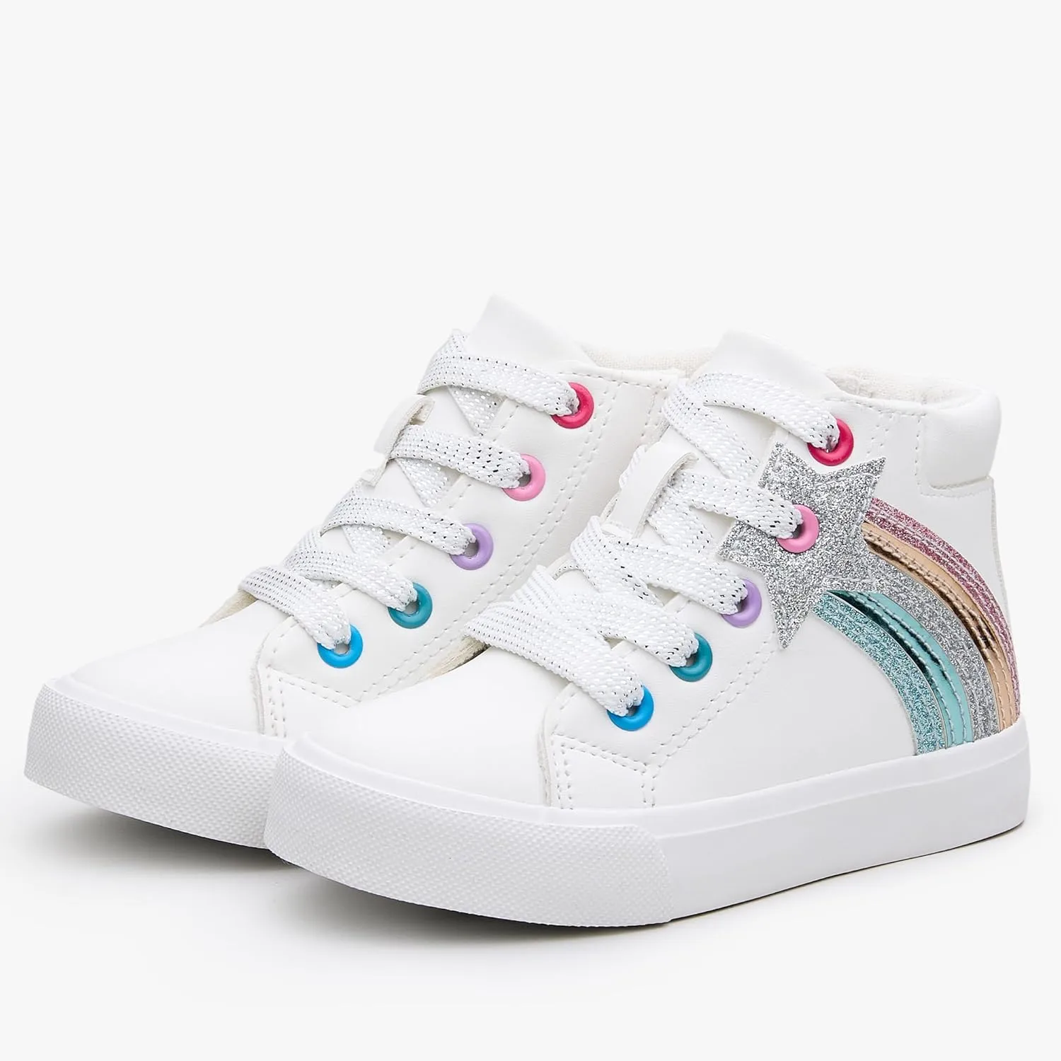 Weestep Girls‘ Glitter High-Top Easy-On Canvas Shoes - Fahion Casual Sneakers for Toddler and Litte Kid