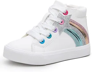 Weestep Girls‘ Glitter High-Top Easy-On Canvas Shoes - Fahion Casual Sneakers for Toddler and Litte Kid