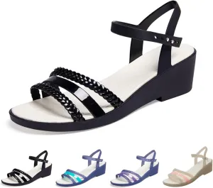 WENOREG Women's Colorful Neon Jelly Wedge Sandals,Summer Fashion Open Toe Waterproof Platform Crystal Clear Buckle Beach Retro Jellies Rain Boots Sandals