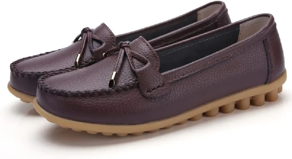 WERWAES Casual Womens Loafers Flat Classic Lace-up Round Toe Leather Slip-on Penny Loafers for Womens Comfortable Lightweight Driving Outdoor Moccasins Boat Flats Shoes