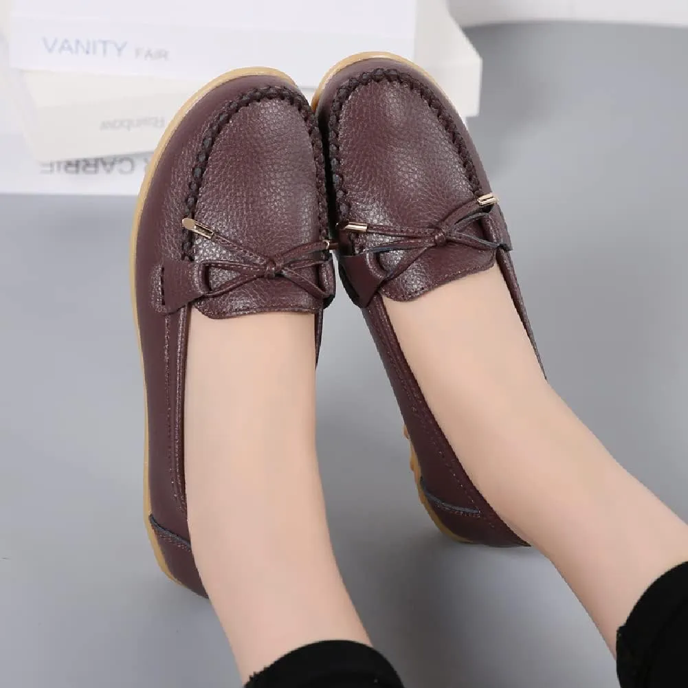 WERWAES Casual Womens Loafers Flat Classic Lace-up Round Toe Leather Slip-on Penny Loafers for Womens Comfortable Lightweight Driving Outdoor Moccasins Boat Flats Shoes