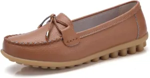 WERWAES Casual Womens Loafers Flat Classic Lace-up Round Toe Leather Slip-on Penny Loafers for Womens Comfortable Lightweight Driving Outdoor Moccasins Boat Flats Shoes