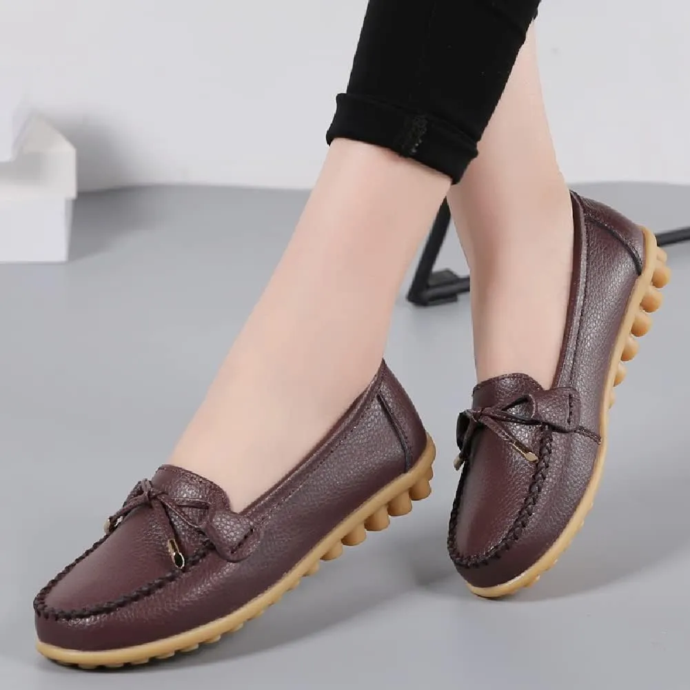 WERWAES Casual Womens Loafers Flat Classic Lace-up Round Toe Leather Slip-on Penny Loafers for Womens Comfortable Lightweight Driving Outdoor Moccasins Boat Flats Shoes