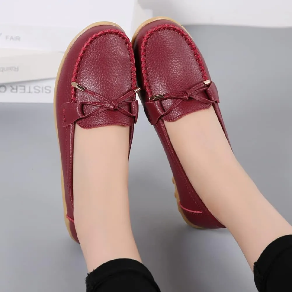 WERWAES Casual Womens Loafers Flat Classic Lace-up Round Toe Leather Slip-on Penny Loafers for Womens Comfortable Lightweight Driving Outdoor Moccasins Boat Flats Shoes