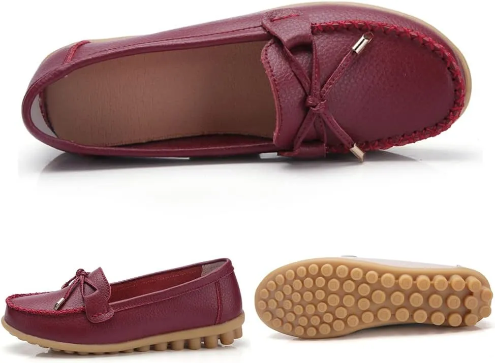 WERWAES Casual Womens Loafers Flat Classic Lace-up Round Toe Leather Slip-on Penny Loafers for Womens Comfortable Lightweight Driving Outdoor Moccasins Boat Flats Shoes