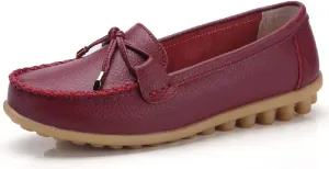 WERWAES Casual Womens Loafers Flat Classic Lace-up Round Toe Leather Slip-on Penny Loafers for Womens Comfortable Lightweight Driving Outdoor Moccasins Boat Flats Shoes