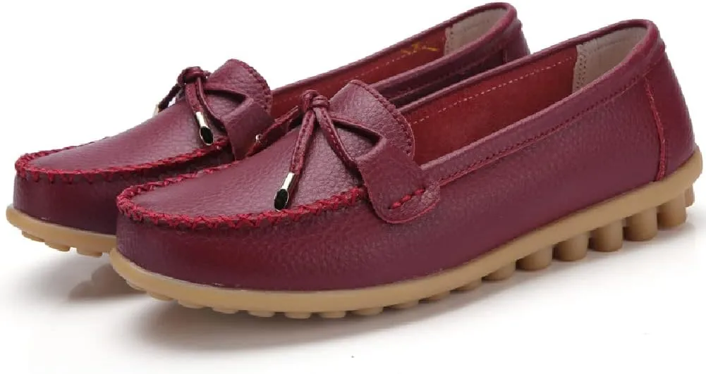 WERWAES Casual Womens Loafers Flat Classic Lace-up Round Toe Leather Slip-on Penny Loafers for Womens Comfortable Lightweight Driving Outdoor Moccasins Boat Flats Shoes