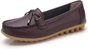 WERWAES Casual Womens Loafers Flat Classic Lace-up Round Toe Leather Slip-on Penny Loafers for Womens Comfortable Lightweight Driving Outdoor Moccasins Boat Flats Shoes