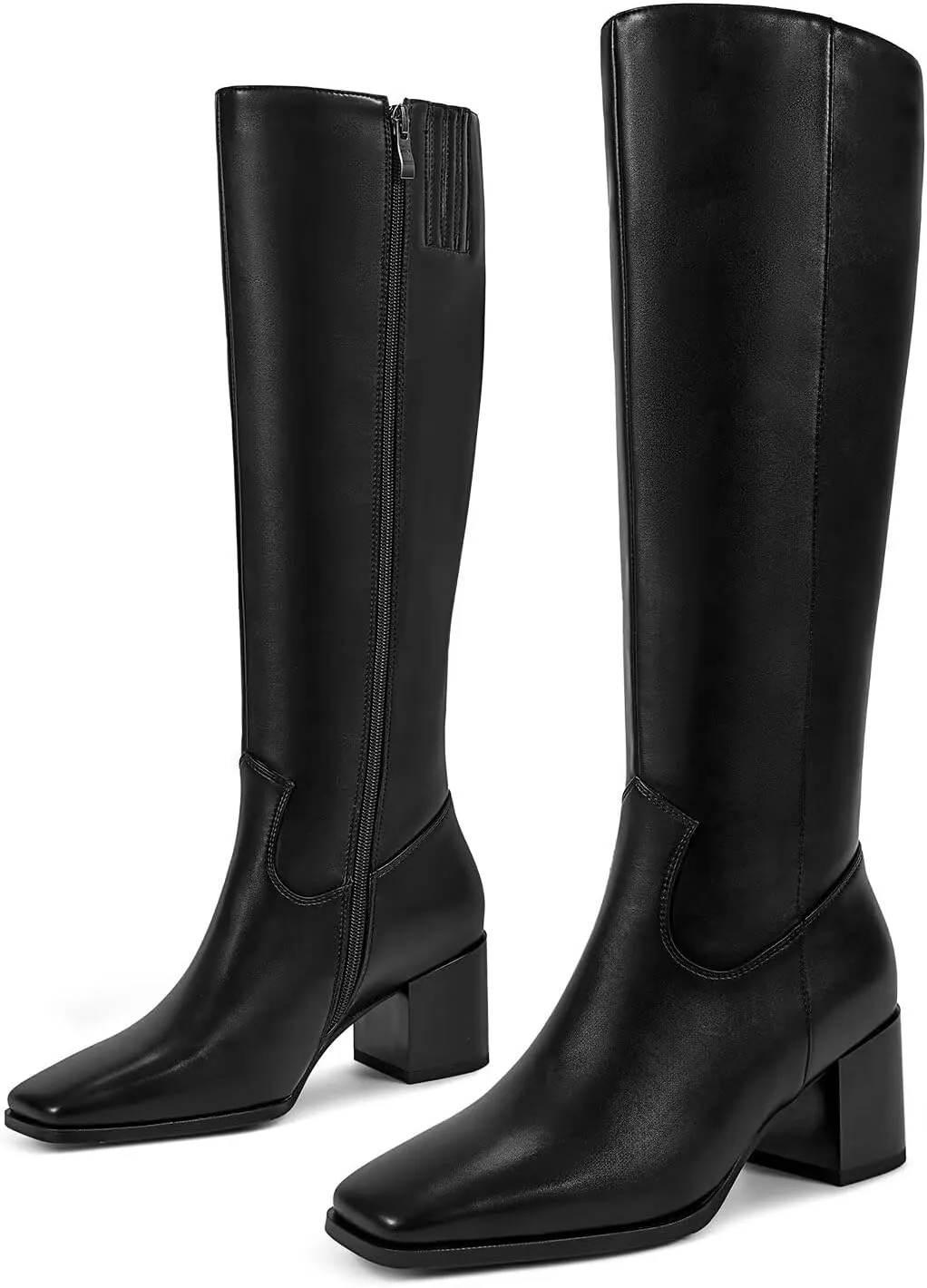 wetkiss Knee High Boots for Women GoGo Boots with Chunky Heel, Square Toe and Side Zipper Design Fashion Dress Boots