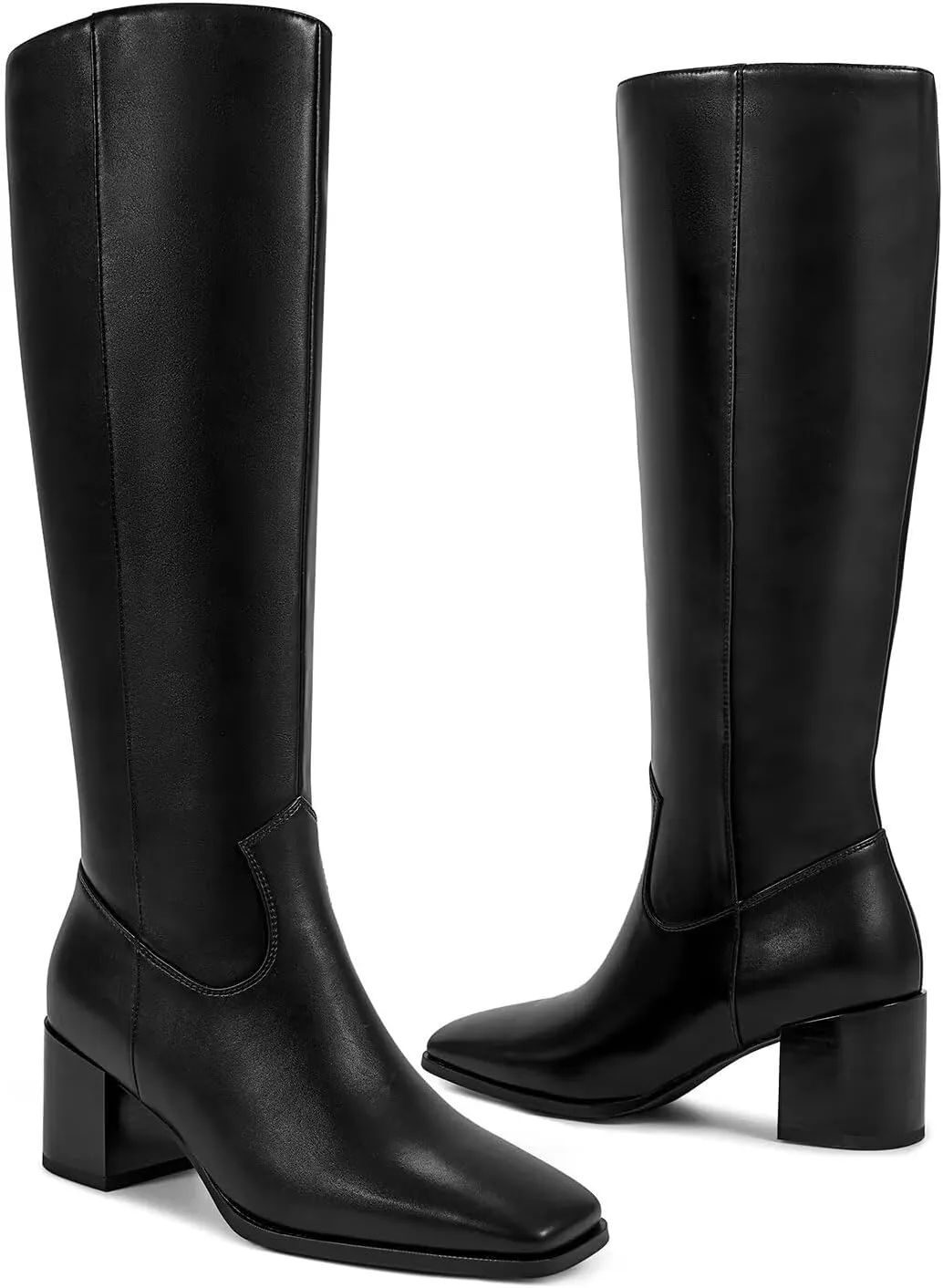 wetkiss Knee High Boots for Women GoGo Boots with Chunky Heel, Square Toe and Side Zipper Design Fashion Dress Boots