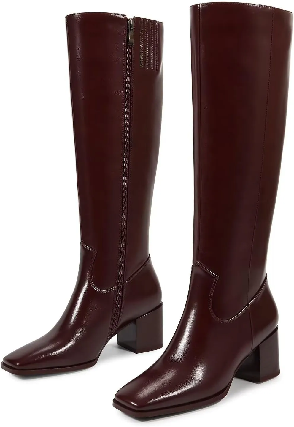 wetkiss Knee High Boots for Women GoGo Boots with Chunky Heel, Square Toe and Side Zipper Design Fashion Dress Boots