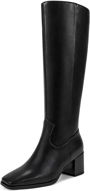wetkiss Knee High Boots for Women GoGo Boots with Chunky Heel, Square Toe and Side Zipper Design Fashion Dress Boots