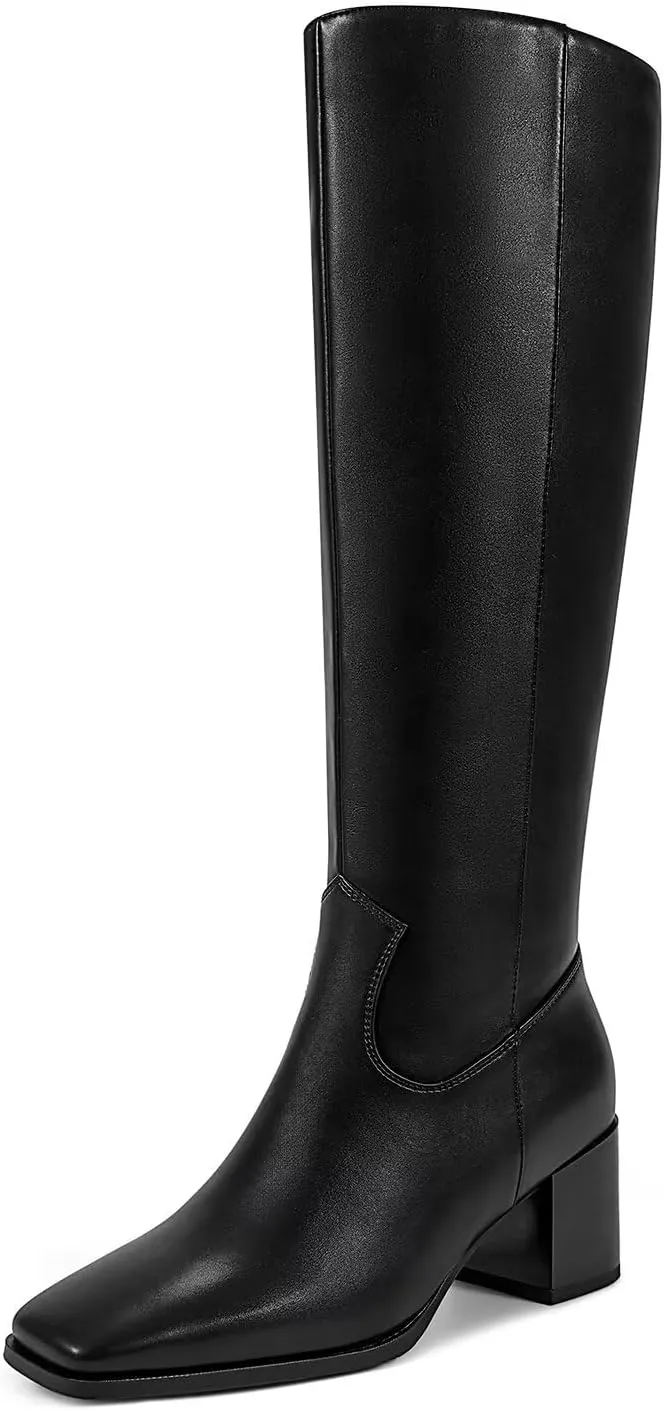 wetkiss Knee High Boots for Women GoGo Boots with Chunky Heel, Square Toe and Side Zipper Design Fashion Dress Boots
