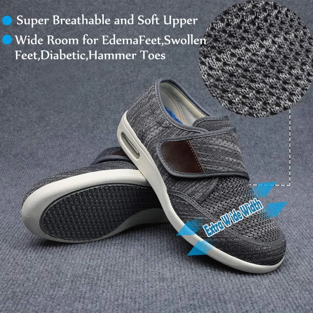 Wide Shoes with Adjustable Strap, Diabetic Shoes for Swollen Feet Easy Put On/Off Shoes for Seniors