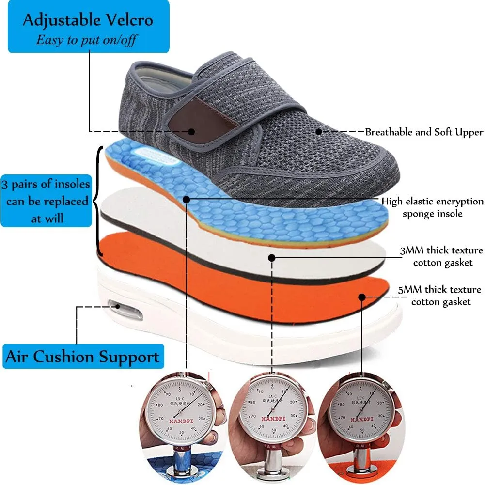 Wide Shoes with Adjustable Strap, Diabetic Shoes for Swollen Feet Easy Put On/Off Shoes for Seniors