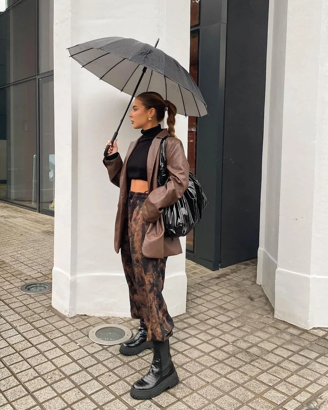 Women Faux Leather Blazer Jackets Button Down Oversized Vintage PU Leather Lapel Jacket Streetwear
