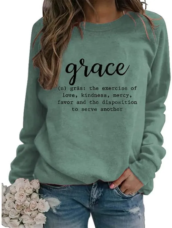 Women Grow in Grace Christian Sweatshirt Lightweight Crew Neck Floral Graphic Pullovers Tops Jesus Faith Shirts Gifts