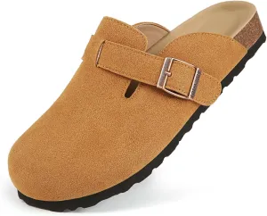 Women's and Men's Cork Suede Clogs and Mules,Soft Leather Sandal,House Slipper,Skin-Friendly Footbed,Adjustable Buckle,Arch Support