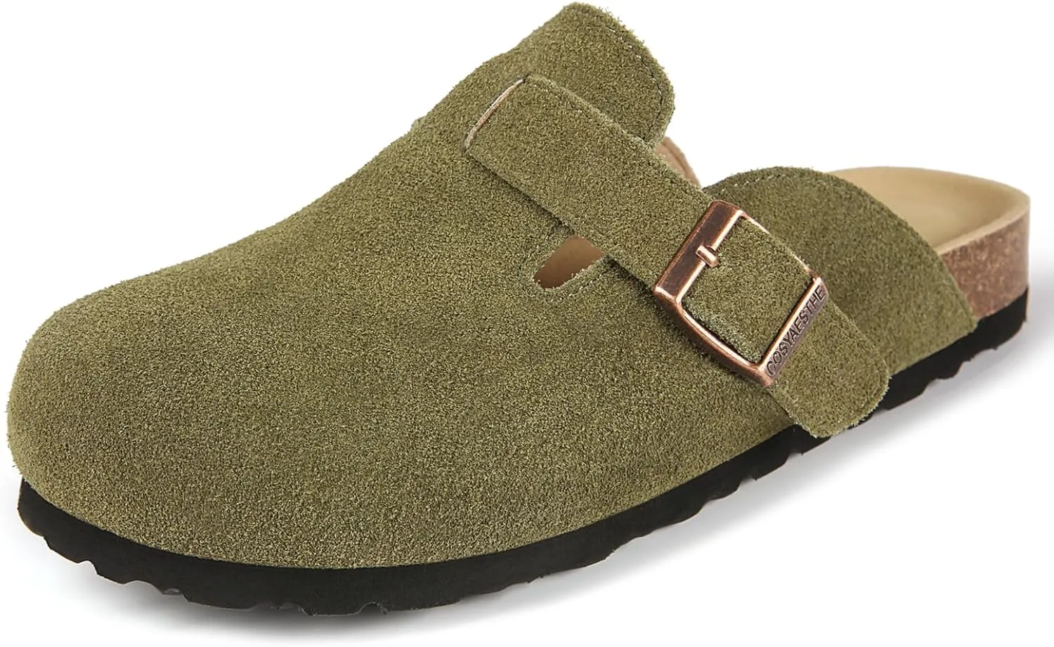 Women's and Men's Cork Suede Clogs and Mules,Soft Leather Sandal,House Slipper,Skin-Friendly Footbed,Adjustable Buckle,Arch Support