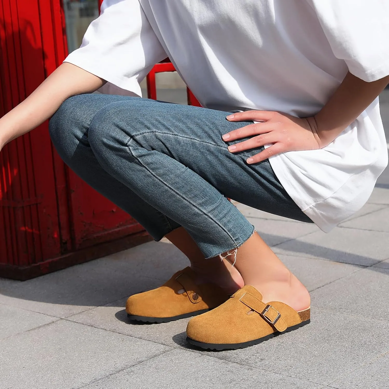Women's and Men's Cork Suede Clogs and Mules,Soft Leather Sandal,House Slipper,Skin-Friendly Footbed,Adjustable Buckle,Arch Support