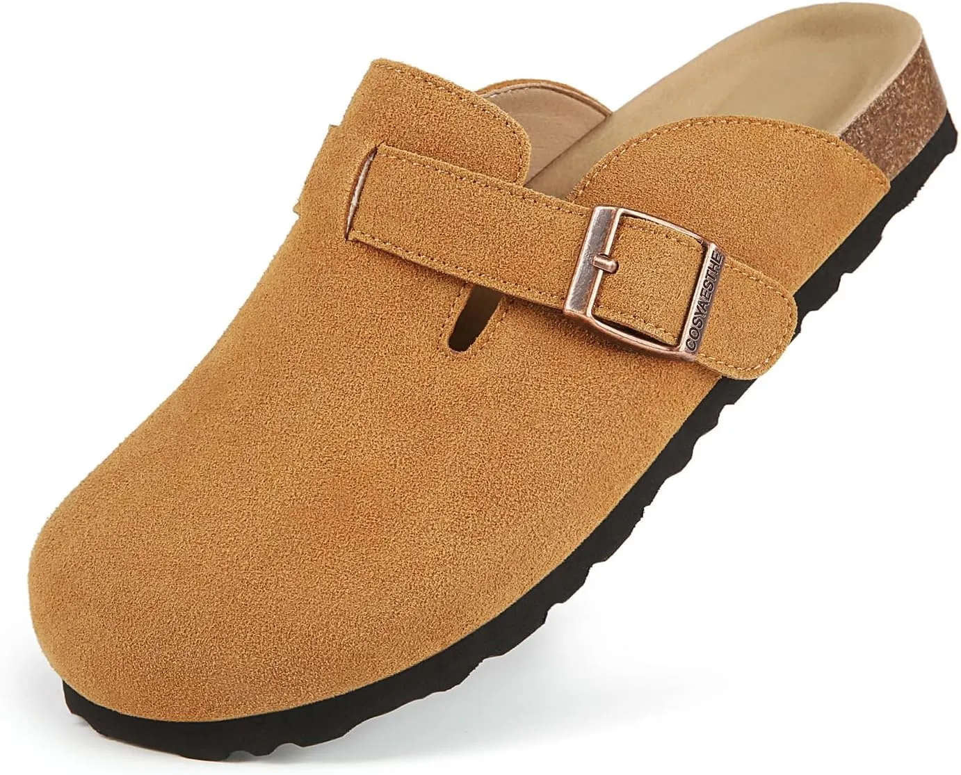 Women's and Men's Cork Suede Clogs and Mules,Soft Leather Sandal,House Slipper,Skin-Friendly Footbed,Adjustable Buckle,Arch Support