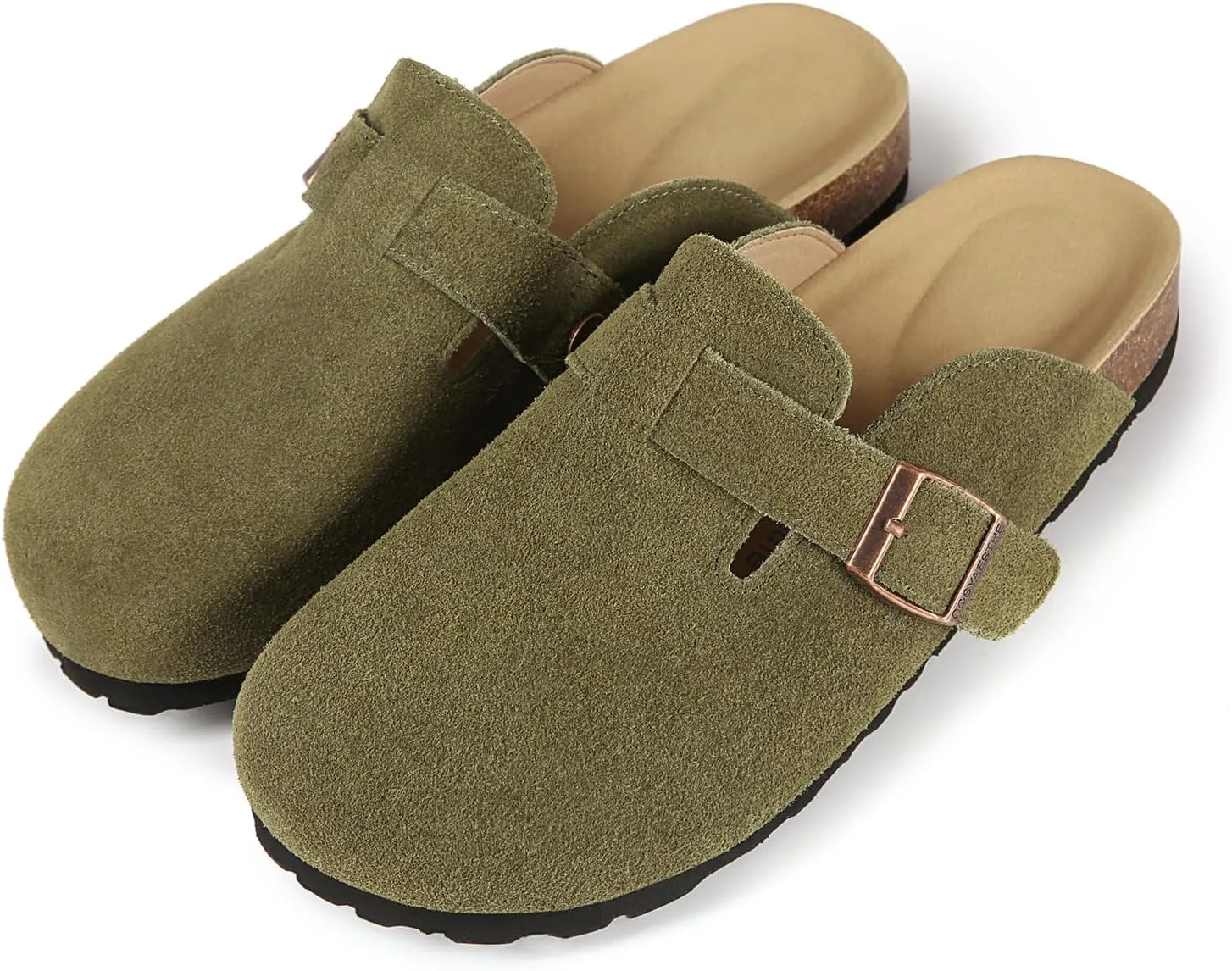 Women's and Men's Cork Suede Clogs and Mules,Soft Leather Sandal,House Slipper,Skin-Friendly Footbed,Adjustable Buckle,Arch Support