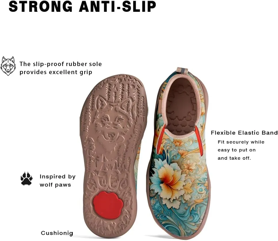 Women's Art Painted Travel Shoes Classical Floral Pattern Slip On Loafers Leather Lightweight Comfort Sneakers