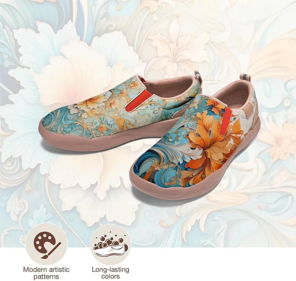 Women's Art Painted Travel Shoes Classical Floral Pattern Slip On Loafers Leather Lightweight Comfort Sneakers