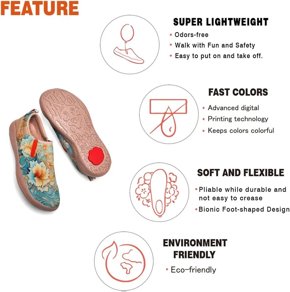 Women's Art Painted Travel Shoes Classical Floral Pattern Slip On Loafers Leather Lightweight Comfort Sneakers