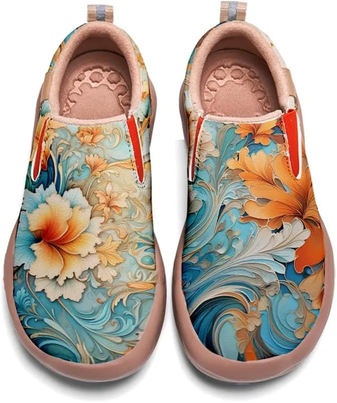 Women's Art Painted Travel Shoes Classical Floral Pattern Slip On Loafers Leather Lightweight Comfort Sneakers