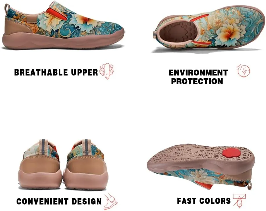 Women's Art Painted Travel Shoes Classical Floral Pattern Slip On Loafers Leather Lightweight Comfort Sneakers