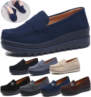 Women's Beige, Blue, Black, Grey Suede Loafers - Lunar Tempo - Casual, All Seasons - Size: US Women's - Round Toe - Platform Sole - Slip-On - Mid Top - Adult Women
