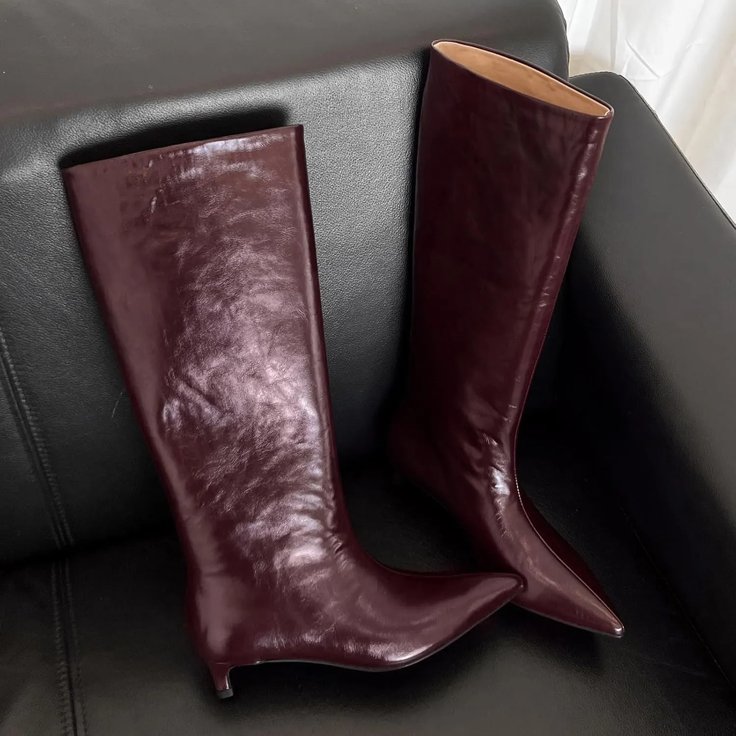 Womens Boots Knee High Kitten Heel Tall Boots For Women Pointed Toe Low Heel Fahion Fall Dress Long Boots