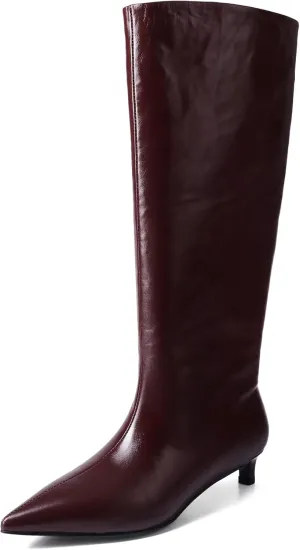 Womens Boots Knee High Kitten Heel Tall Boots For Women Pointed Toe Low Heel Fahion Fall Dress Long Boots