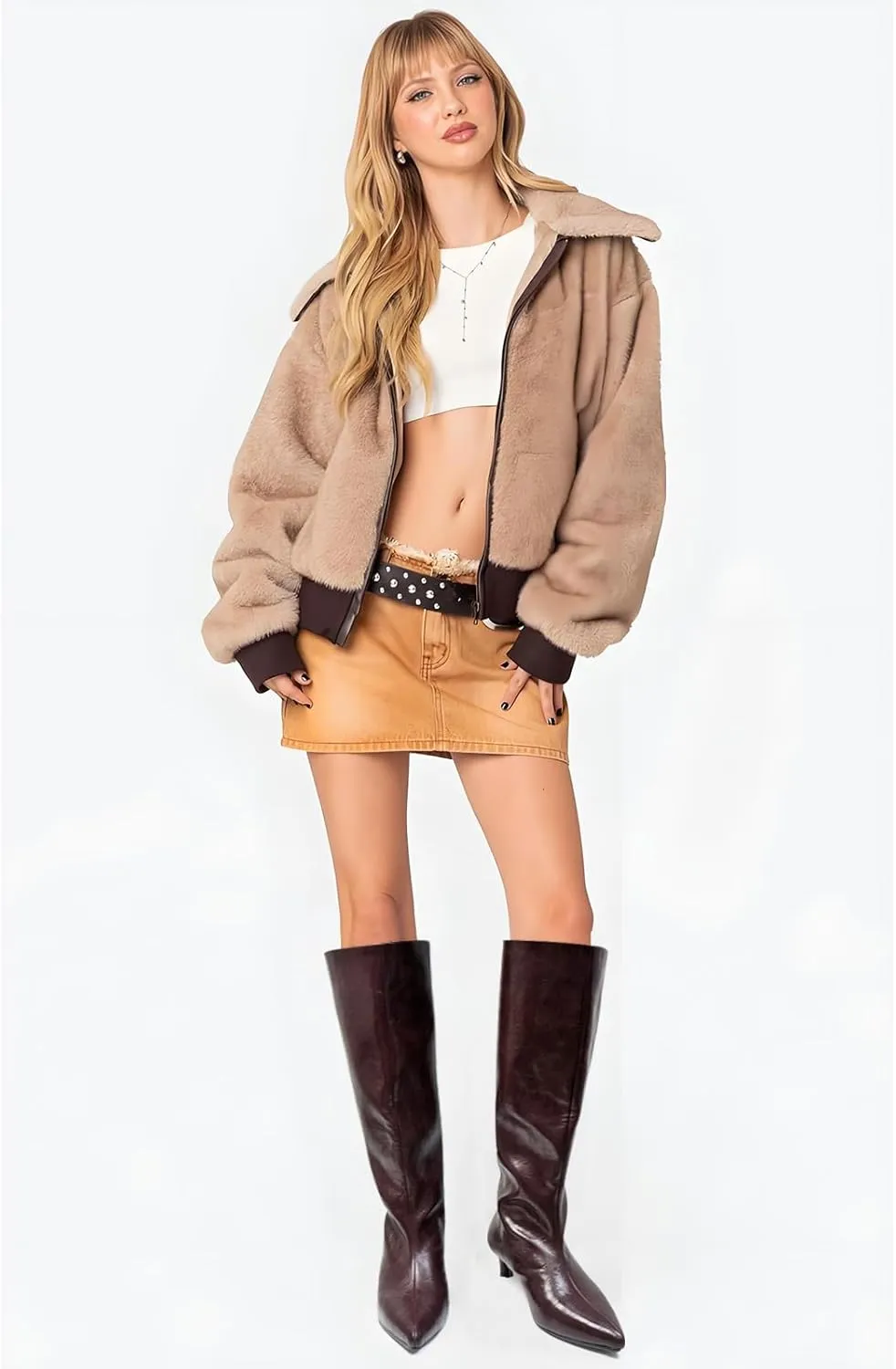 Womens Boots Knee High Kitten Heel Tall Boots For Women Pointed Toe Low Heel Fahion Fall Dress Long Boots