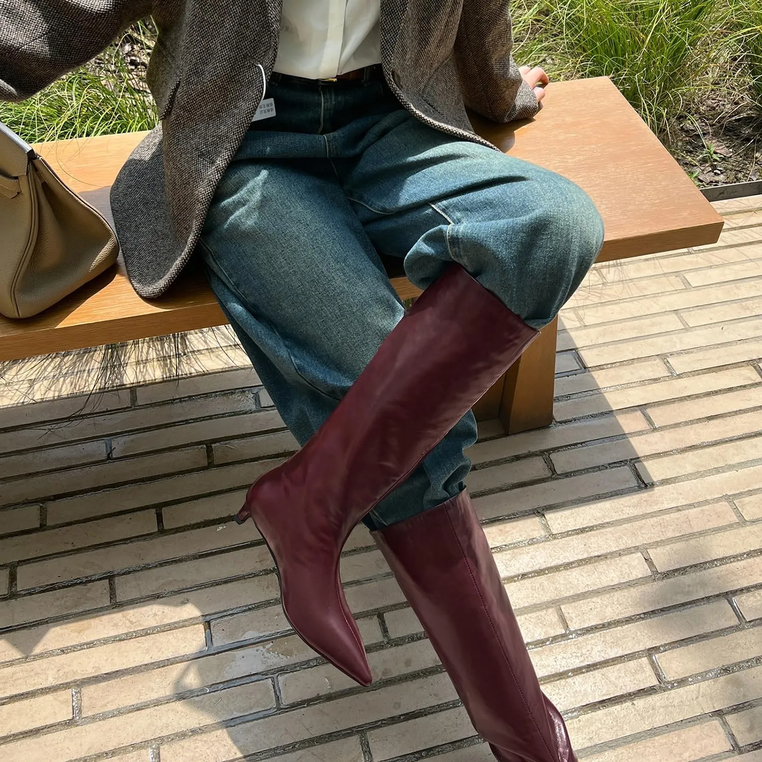 Womens Boots Knee High Kitten Heel Tall Boots For Women Pointed Toe Low Heel Fahion Fall Dress Long Boots
