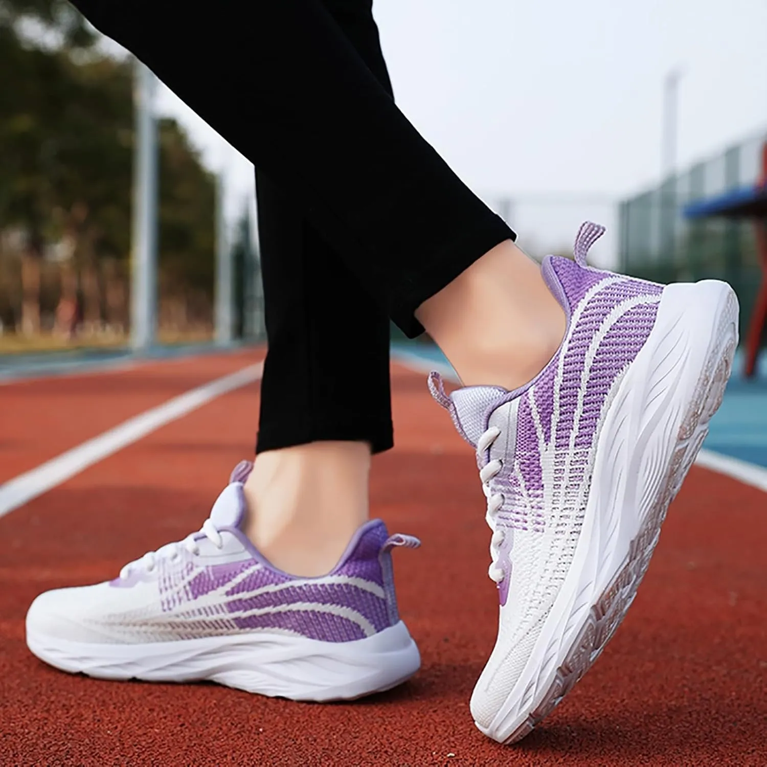 Women's Breathable Knit Mesh Sneakers for Walking Running Gym Casual Wear Lightweight Low Heel Athletic Shoes