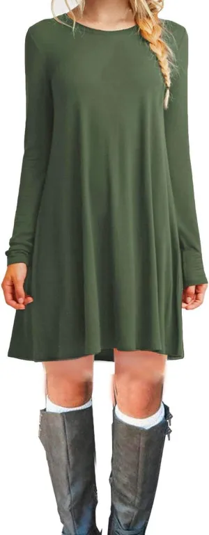 Women's Casual Plain Fit Flowy Simple Swing T-Shirt Loose Tunic Dress¡­
