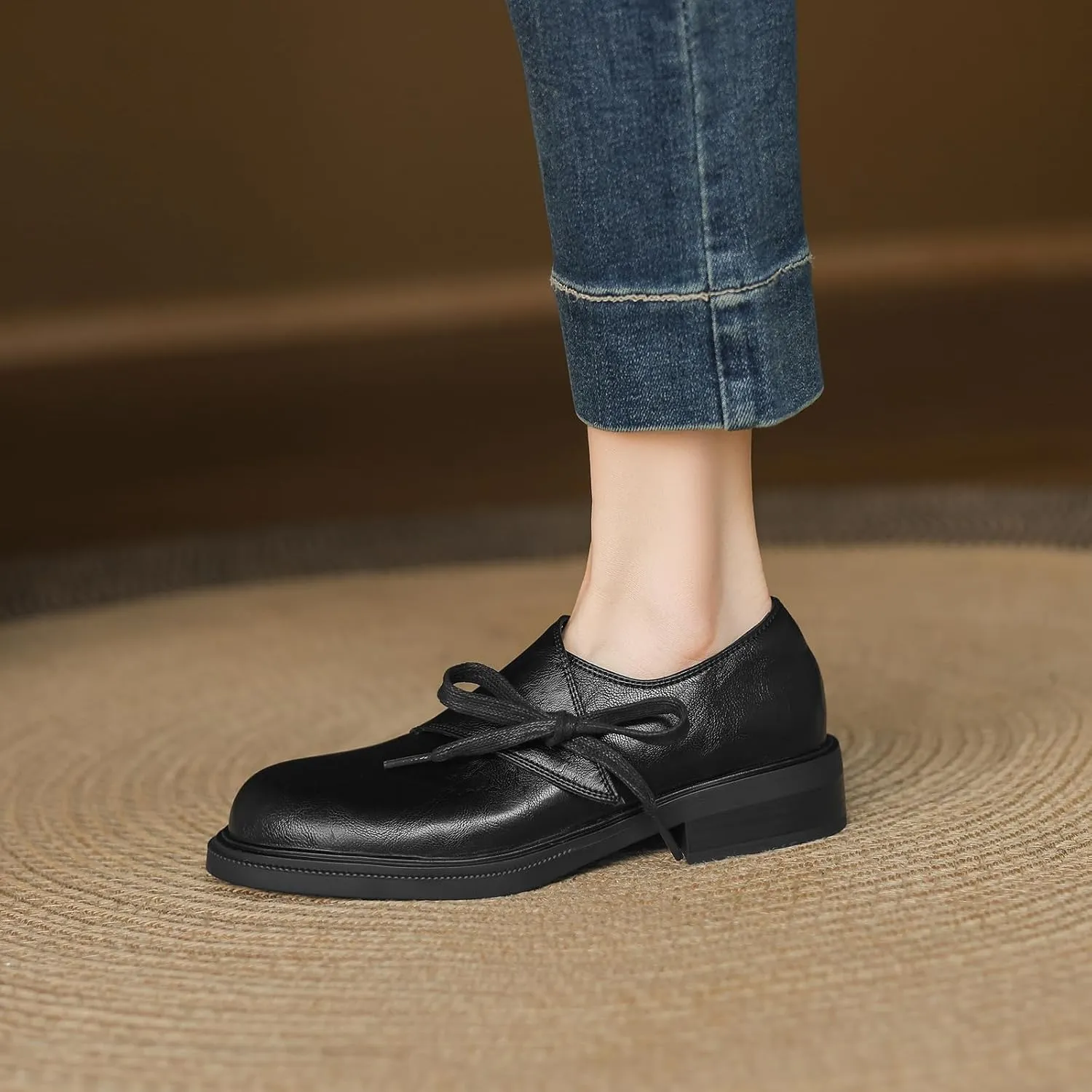 Women's Casual Slip On Flat Heel Loafers Round Toe Pumps with Solid Color