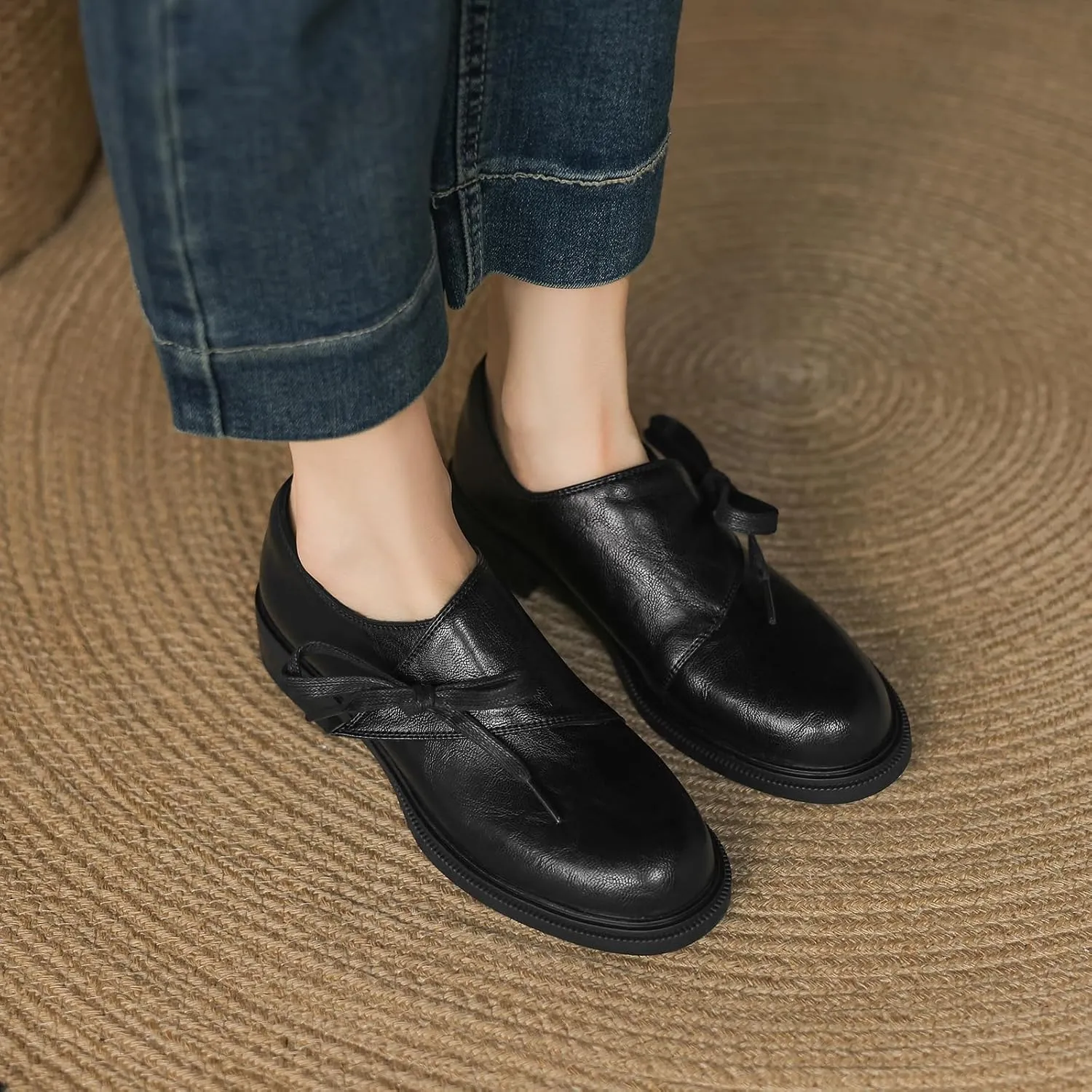 Women's Casual Slip On Flat Heel Loafers Round Toe Pumps with Solid Color
