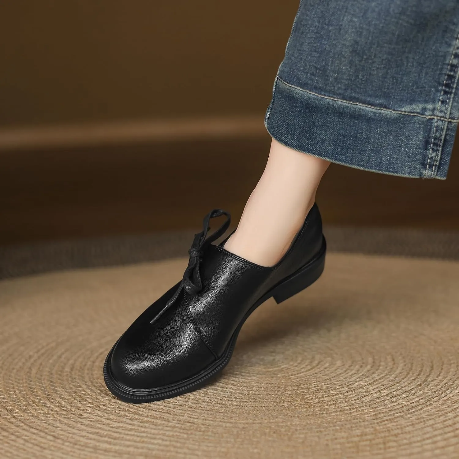 Women's Casual Slip On Flat Heel Loafers Round Toe Pumps with Solid Color