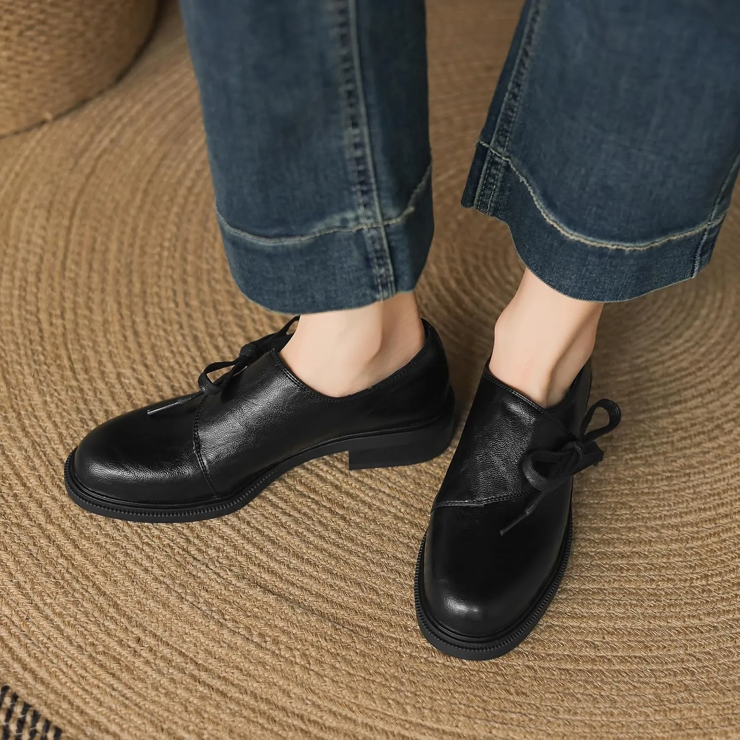 Women's Casual Slip On Flat Heel Loafers Round Toe Pumps with Solid Color