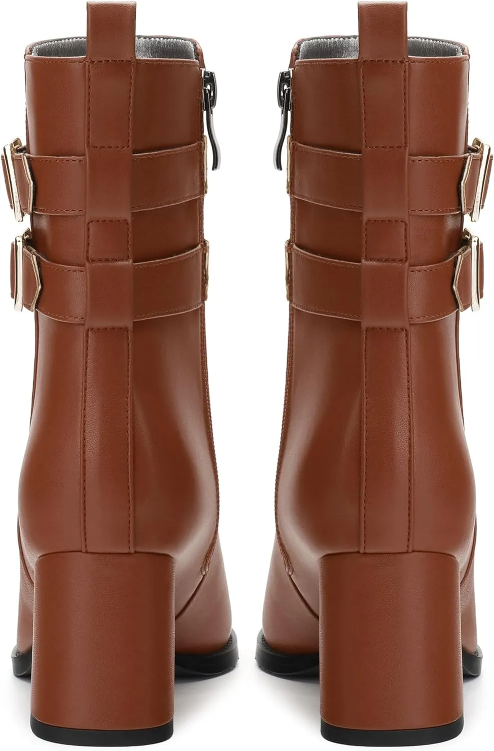 Womens Chunky High Heel Boots - Zip Up, Square Toe, Ankle Booties,Simple Classic Mid Heel Shoes for Women2.5in