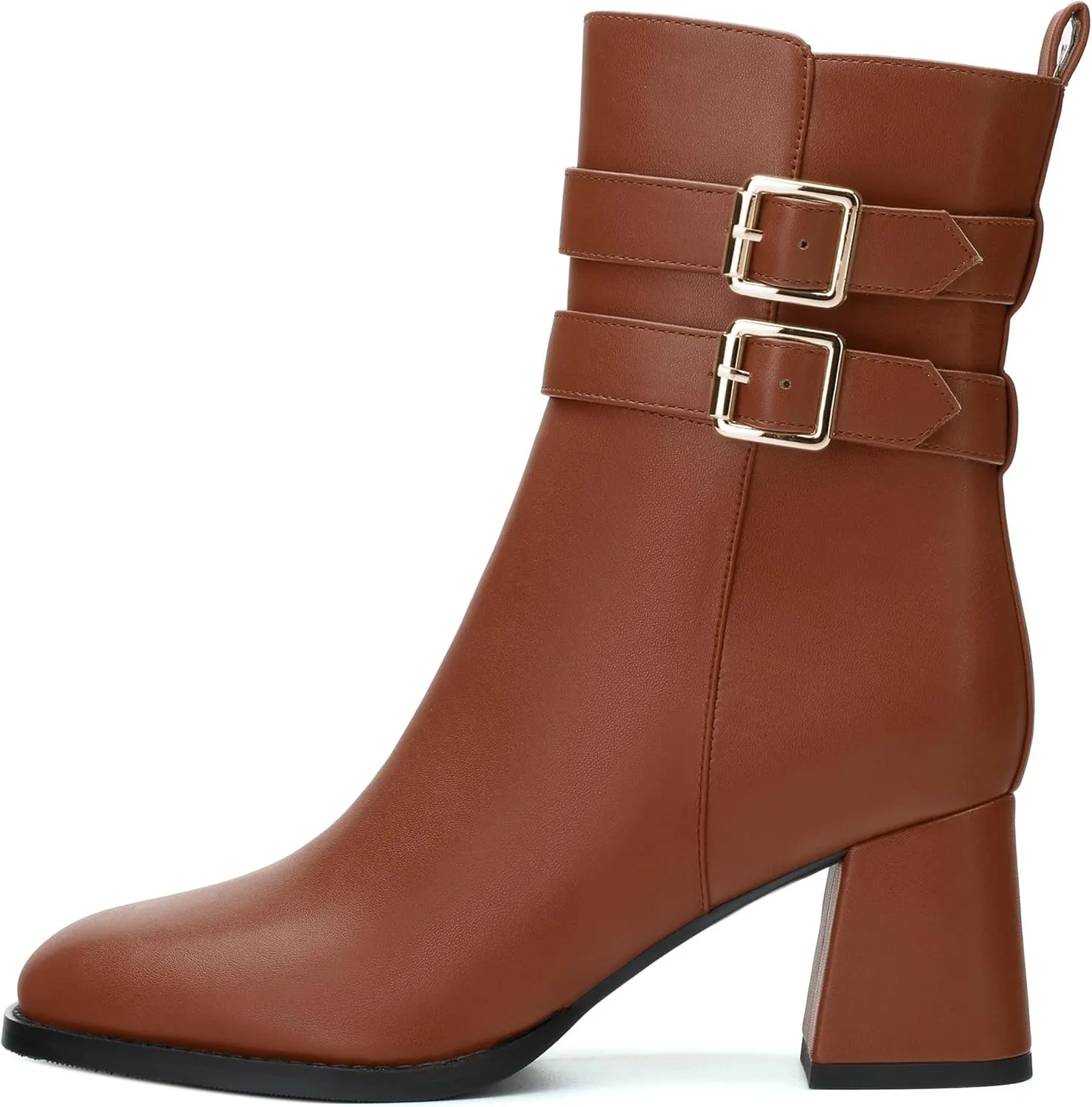 Womens Chunky High Heel Boots - Zip Up, Square Toe, Ankle Booties,Simple Classic Mid Heel Shoes for Women2.5in