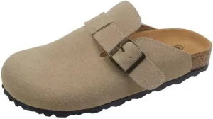 Women's Cork Suede Mules Leather Clogs Footbed Sandals Garden Slippers with Arch Support