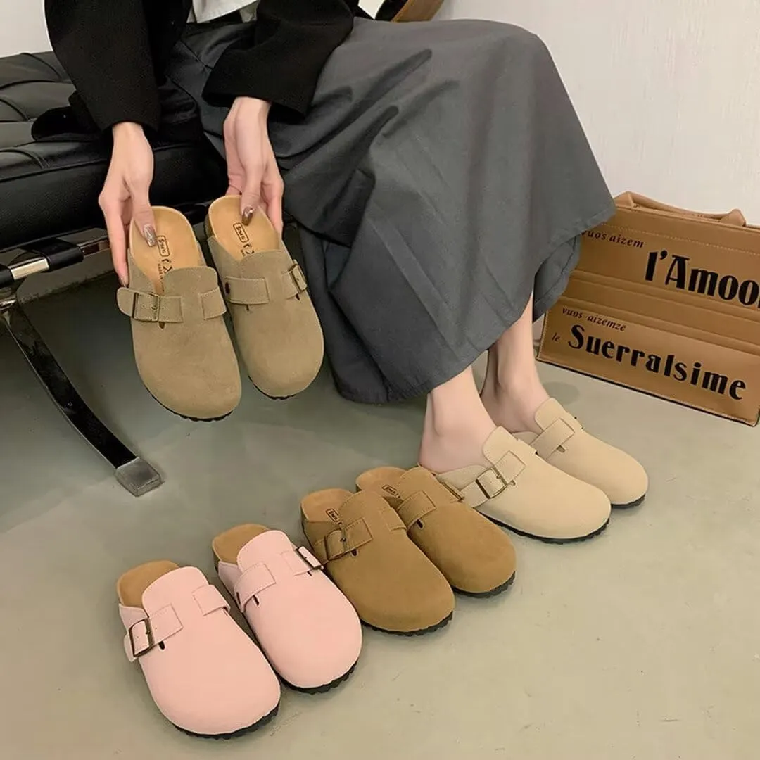 Women's Cork Suede Mules Leather Clogs Footbed Sandals Garden Slippers with Arch Support